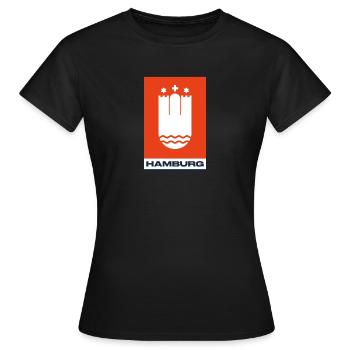 Hamburg Logo Wappen Rot Blau - Frauen T-Shirt - Schwarz - Vorne - AI Model Female 172 dark (172cm)