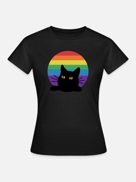 Regenbogen Katze - Frauen T-Shirt - Schwarz