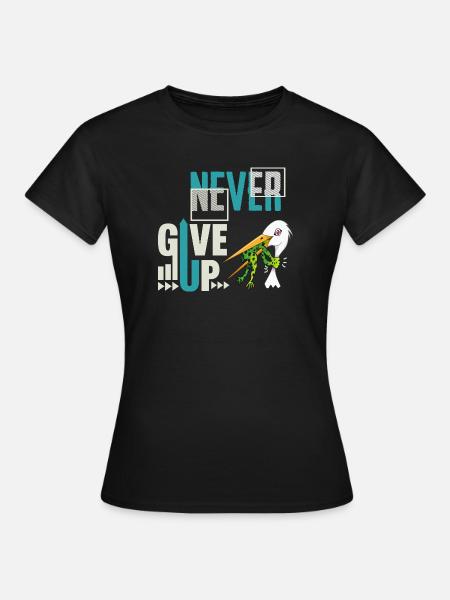 Never Give Up 🐸 Niemals aufgeben Frosch vs Storch - Frauen T-Shirt - Schwarz