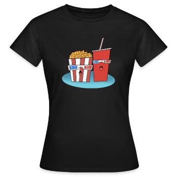 Chemise de maïs éclaté et boisson cadeau - T-shirt Femme - noir - Devant - AI Model Female 172 dark (172cm)