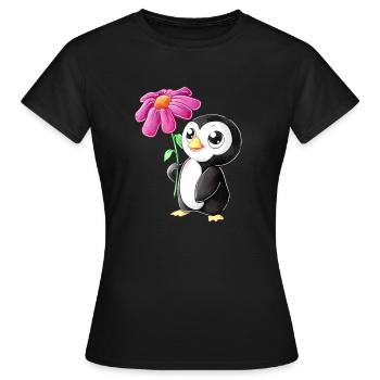 Putziger Comic Pinguin - Frauen T-Shirt - Schwarz - Vorne - AI Model Female 172 dark (172cm)