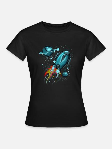 Rakete im Weltall - Frauen T-Shirt - Schwarz
