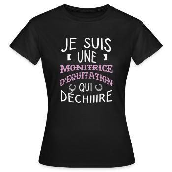 Je suis une monitrice d'équitation qui déchire. - T-shirt Femme - noir - Devant - AI Model Female 172 dark (172cm)