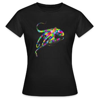 Krake Bunter Oktopus Ozean Meer Tintenfisch Tinte - Frauen T-Shirt - Schwarz - Vorne - AI Model Female 172 dark (172cm)