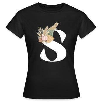 lettre S fleuris - T-shirt Femme - noir - Devant - AI Model Female 172 dark (172cm)