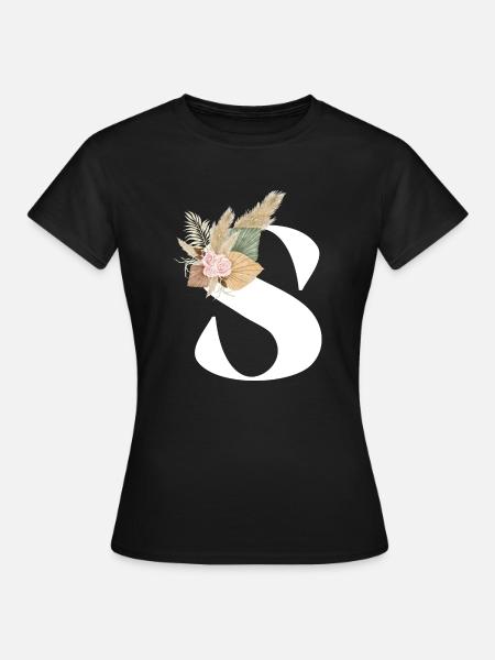Buchstabe S blumig - Frauen T-Shirt - Schwarz