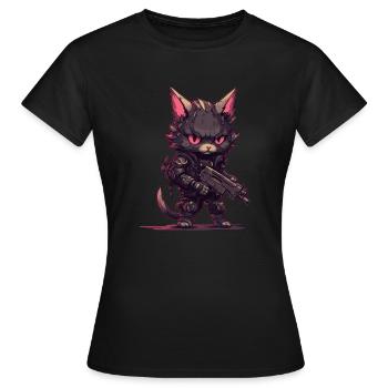 Cat Biker im Stil von Post Apocalyptic - Frauen T-Shirt - Schwarz - Vorne - AI Model Female 172 dark (172cm)