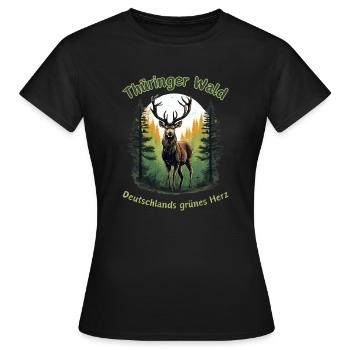 Cerf au cœur vert de Thuringe-Allemagne - T-shirt Femme - noir - Devant - AI Model Female 172 dark (172cm)