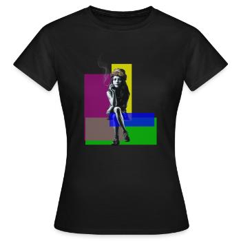 Urban Chic: Banksy-inspiriertes Mädchen - Frauen T-Shirt - Schwarz - Vorne - AI Model Female 172 dark (172cm)