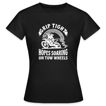 Dirtbike Rider Soaring On Tow Wheels MX Motocross - Frauen T-Shirt - Schwarz - Vorne - AI Model Female 172 dark (172cm)