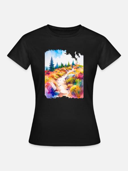 Wanderpfad Colorsplash - Frauen T-Shirt - Schwarz