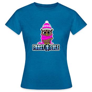 Frost(b)eule - Frierende Eule - Frauen T-Shirt - Antikblaues Saphir meliert - Vorne - AI Model Female 172 dark (172cm)