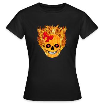 Flammender Mädchentotenkopf - Frauen T-Shirt - Schwarz - Vorne - AI Model Female 172 dark (172cm)