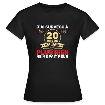 20 Ans De Mariage Noces De Coton Cadeau Mari 20eme - T-shirt Femme - noir - Devant - AI Model Female 172 dark (172cm)