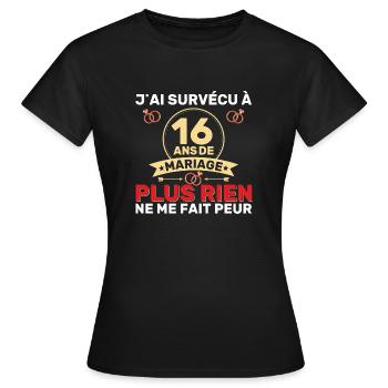 16 Ans De Mariage Noces De Coton Cadeau Mari 16eme - T-shirt Femme - noir - Devant - AI Model Female 172 dark (172cm)