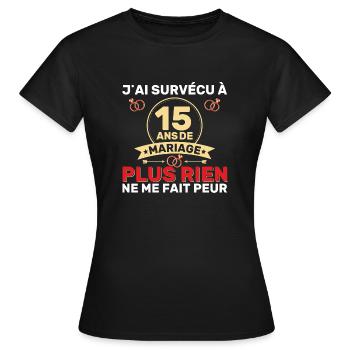 15 Ans De Mariage Noces De Coton Cadeau Mari 15eme - T-shirt Femme - noir - Devant - AI Model Female 172 dark (172cm)