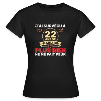 22 Ans De Mariage Noces De Coton Cadeau Mari 22eme - T-shirt Femme - noir - Devant - AI Model Female 172 dark (172cm)