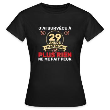 29 Ans De Mariage Noces De Coton Cadeau Mari 29eme - T-shirt Femme - noir - Devant - AI Model Female 172 dark (172cm)