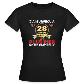 28 Ans De Mariage Noces De Coton Cadeau Mari 28eme - T-shirt Femme - noir - Devant - AI Model Female 172 dark (172cm)