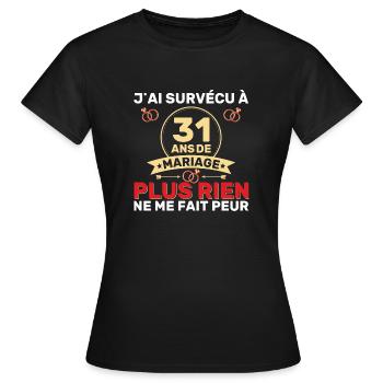 31 Ans De Mariage Noces De Coton Cadeau Mari 31eme - T-shirt Femme - noir - Devant - AI Model Female 172 dark (172cm)
