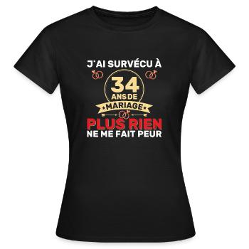 34 Ans De Mariage Noces De Coton Cadeau Mari 34eme - T-shirt Femme - noir - Devant - AI Model Female 172 dark (172cm)
