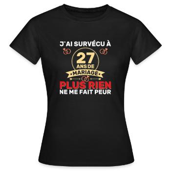 27 Ans De Mariage Noces De Coton Cadeau Mari 27eme - T-shirt Femme - noir - Devant - AI Model Female 172 dark (172cm)