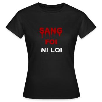 BLUT, GLAUBE UND GESETZ - Frauen T-Shirt - Schwarz - Vorne - AI Model Female 172 dark (172cm)
