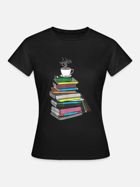 Zeichnung Kaffee und Bücher mit Herz Geschenke - Frauen T-Shirt - Schwarz