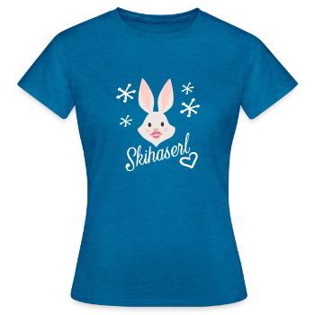 Skihaserl - Frauen T-Shirt - Antikblaues Saphir meliert - Vorne - AI Model Female 172 dark (172cm)
