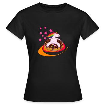 Donicorn Unicorn Einhorn Donut Geschenk - Frauen T-Shirt - Schwarz - Vorne - AI Model Female 172 dark (172cm)