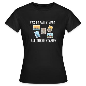 Collectionner les timbres - T-shirt Femme - noir - Devant - AI Model Female 172 dark (172cm)