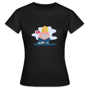 Des filles sur l’ordinateur portable - T-shirt Femme - noir - Devant - AI Model Female 172 dark (172cm)