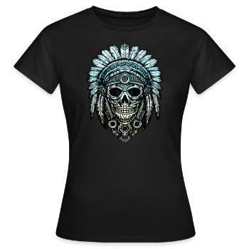 Indian skull chief feathers feather headdress - Women's T-Shirt - black - Front - AI Model Female 172 dark (172cm)