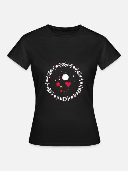 Farbkleckse,Tropfen und Herz - Frauen T-Shirt - Schwarz