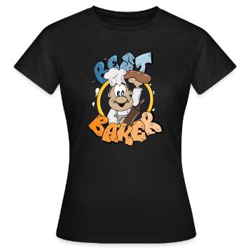Best Baker with Bread in the Bakery Comic Figure - Women's T-Shirt - black - Front - AI Model Female 172 dark (172cm)