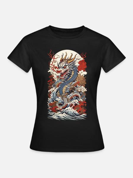 Japonais Vintage Dragon Ukiyo-E Streetwear - T-shirt Femme - noir