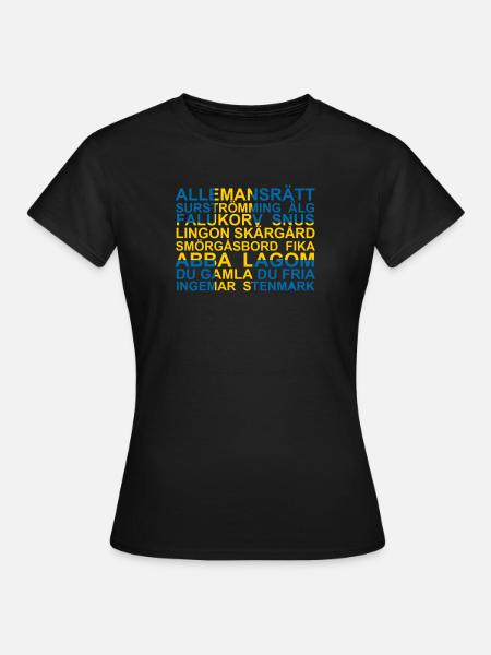Blågul Textcollage Sverige - T-shirt dam - svart