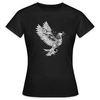 Zeichnung einer ornamental verzierten weißen Taube - Frauen T-Shirt - Schwarz - Vorne - AI Model Female 172 dark (172cm)