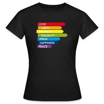 gay Love Unity Respekt Pride happy Regenbogen bunt - Frauen T-Shirt - Schwarz - Vorne - AI Model Female 172 dark (172cm)