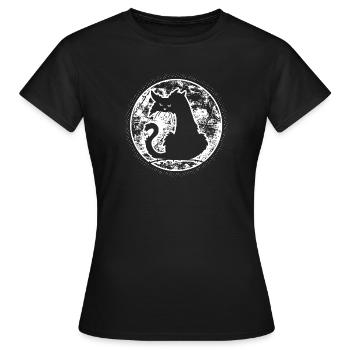 Halloween schwarze Katze im Mondlicht, Grusel - Frauen T-Shirt - Schwarz - Vorne - AI Model Female 172 dark (172cm)