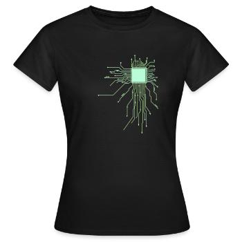 platine core processeur ordinateur nerd pc geek coeur cyborg - T-shirt Femme - noir - Devant - AI Model Female 172 dark (172cm)