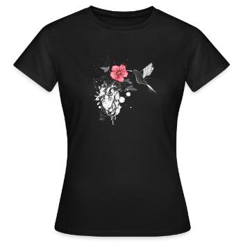 un colibri et un coeur avec une fleur - T-shirt Femme - noir - Devant - AI Model Female 172 dark (172cm)