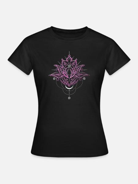 Loto flor de loto luna om símbolo yoga - Camiseta mujer - negro