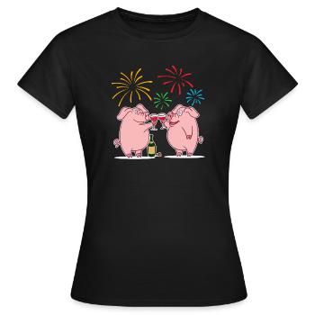 Glücksschwein Glücksbringer Silvester Neujahr - Frauen T-Shirt - Schwarz - Vorne - AI Model Female 172 dark (172cm)