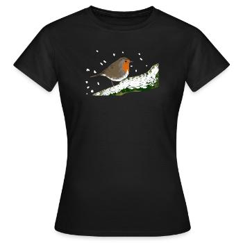 Rotkehlchen Wintermotiv Schnee Vogel Ast - Frauen T-Shirt - Schwarz - Vorne - AI Model Female 172 dark (172cm)