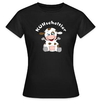 Kuscheltier Kuh = KUHscheltier - Frauen T-Shirt - Schwarz - Vorne - AI Model Female 172 dark (172cm)