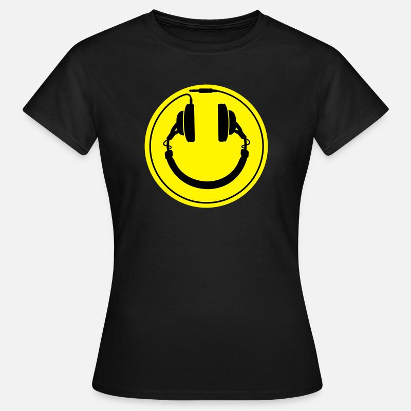 Smiley-Kopfhörer - Frauen T-Shirt - Schwarz
