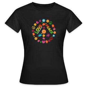 Blumenkreis Liebe Frieden - Frauen T-Shirt - Schwarz - Vorne - AI Model Female 172 dark (172cm)