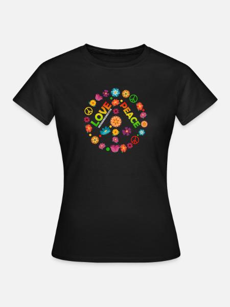 Flower Circle Love Peace - Women's T-Shirt - black