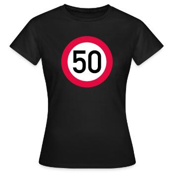 50 ans Attention ! Panneau de signalisation 50 km/h - T-shirt Femme - noir - Devant - AI Model Female 172 dark (172cm)